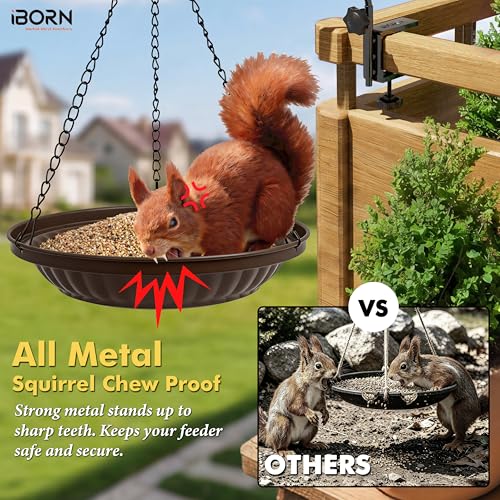 iBorn Hanging Bird Feeder Tray, 2.5LB All Metal Wild Bird Feeder for Outdoor Backyard Garden, Squirrel Chew Proof and Rust Resistant Feeder Bowl with Drainage Holes, Bronze, Pack of 1