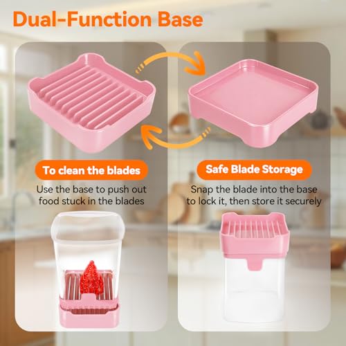 Fruit Slicer Cup for Strawberry, Banana, Hard-Boiled Egg - Detachable Cutter with Push Plate - Rapid & Safe Slicing Kitchen Gadget for Quick Meal Prep, Pink - color: Pink