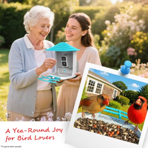 birdsnap® TUC Bird Feeder with Camera Solar Powered 2K Video with 32GB Card | AI Bird Species Identification, Squirrel-Proof, IP65 Waterproof, Outdoor Wireless, 2.4G WiFi, Gift for Mom Dad Bird Lovers - color: Blue