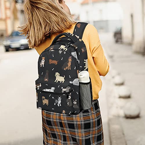 Fiokroo Puppy Dogs Cute Animals Backpack School Bag For Students Teens Men Women Laptop Backpacks Travel Daypack With Multiple Pockets Cute Dogs（black） - color: Cute Dogs（black）
