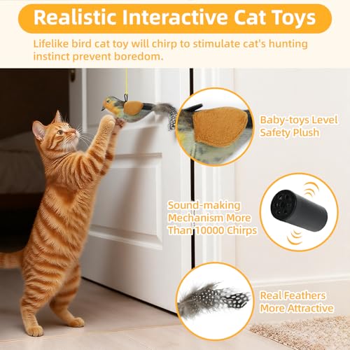 Tocirelo Interactive Hanging Cat Toy Bird with Catnip Feather, Door Cat Toy | 3Pack Realistic Interactive Motion Activated Chirping Bird for Indoor Cats, Bored Kitten Kicker Chase Exercise Door Frame Toy - style: Mult-Bird Cat Toy