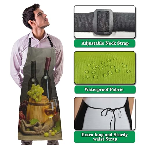 Garden Apron for Men Bottles and Glasses Pinafore Aprons for Women for Kitchen Cooking Restaurant BBQ Painting Crafting Gardening 27” (W) x 31” (H), Waterproof Aprons - color: Bottles and Glasses