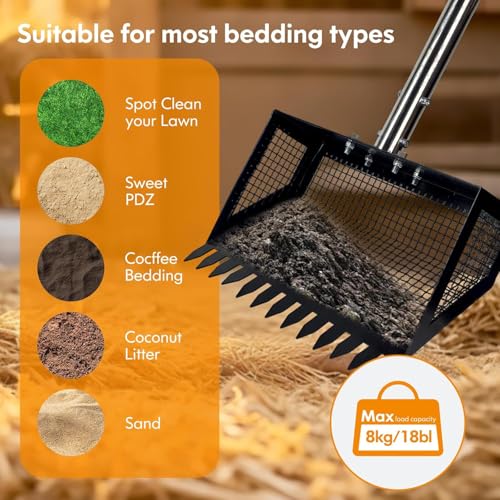 Chicken Coop Scoop (22 to 75") Chicken Coop Rake and Scoop with Grip 5 Section Extra Long Handle Chicken Pooper Scooper for Sand Metal Chicken Cleaning Tools Livestock Rake(Black) - color: Black