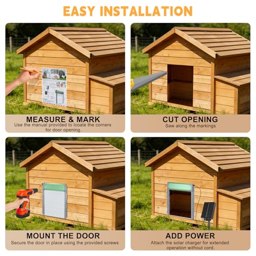 Solar-Powered Automatic Chicken Coop Door with Timer, Light Sensor & Remote Control – Weatherproof Aluminum Alloy Design with Anti-Pinch Safety Feature - color: Green