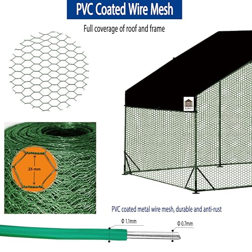 Chicken Runs for Yard with Cover, Metal Chicken Coop, Upgraded Anti-UV 180g/㎡ PE Cloth & 1.1mm Thickened PVC-Coated Hexagonal Chicken Wire Mesh & More Galvanized Steel Standpipes, 6.6×9.8×6.4FT - size: 78.0"L x 118.0"W x 77.0"H