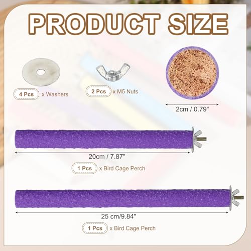 Bird Cage Perch, Colorful Parrot Grinding Claw Sticks, Platform Paw Stand Toy 8/10 Inch, (Wooden, Purple, 2Pcs), Intended for Small Medium Birds/Parrots/Finches/Lovebird - color: Purple, size: 8/10 Inch