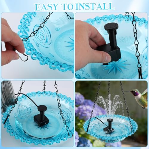 Hanging Bird Bath Fountain, Cascading Outdoor Birdbath with Glass Bowl, USB-Powered Water Feature for Garden, Patio, Yard Decor, Attracts Hummingbirds & Wild Birds