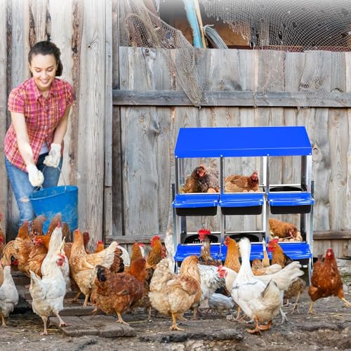 GarveeHome 2-Tier Chicken Nesting Box, 6 Compartment Metal Chicken Laying Boxes with Waterproof Roof ＆ Removable Trays for Hens, Poultry，Easy Egg Collection - color: Blue, size: 32.1"L x 16.9"W x 26.6"H