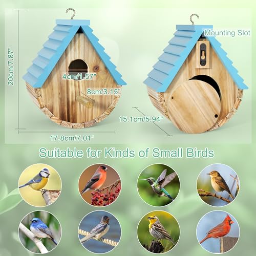 Auslar Bird Houses for Outside, Hanging Wooden Birdhouse for Outdoors, Blue | Bluebird House for Bluebirds Cardinals Finches Wrens Swallows, Bird Nesting Box with Perch & Hook, Garden Backyard Decor - style: Cylindrical