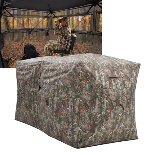 Hunting Blinds with See Through Panels, Portable Hunting Tent for Turkey Deer Duck Hunting, Pop Up Ground Blind with Silent Windows, Camo Concealment, Weather-Resistant Outdoor Shelter w/Carry Bag - size: 116.5x58.27x65.75 Inch