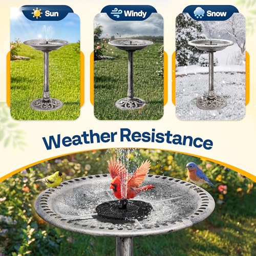 VIVOHOME Bird Bath with Solar Fountain for Outside, Pedestal, Gray | Solar-Powered Pump, Weather-Resistant Polyresin, 20-Inch Bowl, for Outdoor/Garden, Bird-Friendly, Easy to Clean - color: Gray
