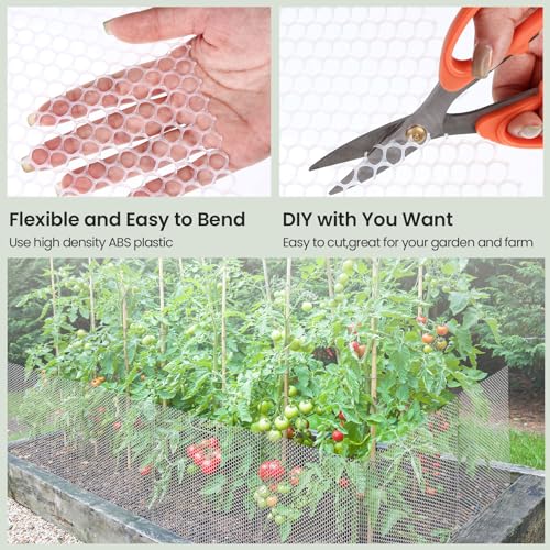 6 Rolls Plastic Chicken Wire Fencing Mesh 120 x 15.7 Inch Each Plastic Mesh Fence with Zip Ties Hexagonal Poultry Netting Garden Fencing Cat and Bird Netting (White) - color: White