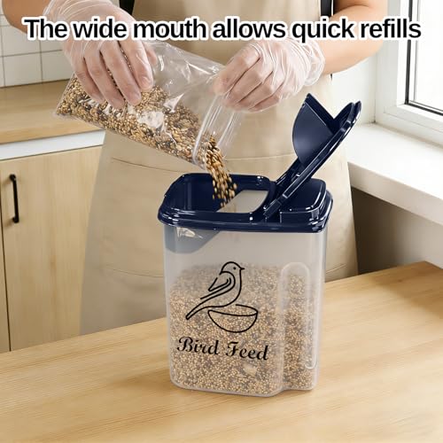 3L/3.2Qt Bird Seed Storage Container, Bird Seed Container with Pour Spout, Holds 3-3.5 lbs, Easy to Hold and Fill, Used to Store Bird Food Chicken Feed, Blue