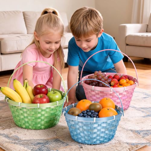 3 Pcs Large Woven Picnic Basket Bamboo Chip Woven Basket Summer Party Favor for Wedding Baby Shower Birthday Fruit Flower Decorative Storage Basket