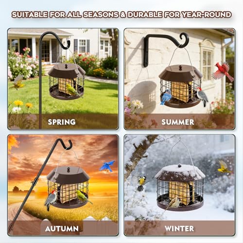 Gbekery Caged Suet Bird Feeder for Outdoors Hanging, Squirrel Proof Double Suet Feeder for Small Birds, Metal Cage with Detachable Hook, Large Space, Outdoors Weatherproof, Brown - style: Brown Suet Cage