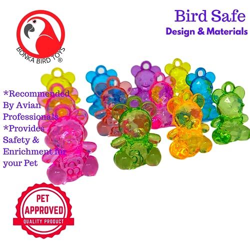 Bonka Bird Toys 2523 Pk12 Color Acrylic Teddy Bear Beads 1.50" X 0.75" with Loop, Conure, Cockatiel, Quaker and Similar Sozed Birds