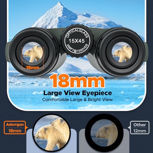 15x45 High Powered Binoculars for Adults, Phone Adapter and Tripod | BAK4 Prism, FMC Optics, Waterproof, Large View with Clear Low Light Vision for Bird Watching Cruise Travel Wildlife Viewing - size: 15x45