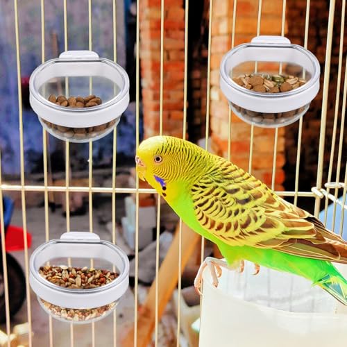 6 Pack Detachable Transparent Bowls Convenient Hanging Seed Water Feeder Bird Food Bowl Plastic Cage Feeder Cups for Parakeet Small Size Birds