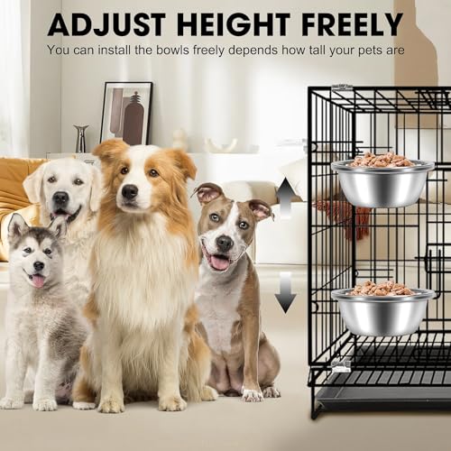 Crate Bowls for Large Dogs, ShineMe Heavy Duty Hanging Dog Bowls for Kennel Cage Crates, No Spill Stainless Steel Dog Crate Water Bowl or Large and Medium Dogs, 56oz, Set of 2 - color: Silver (56oz+56oz)