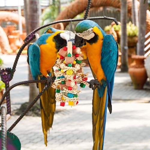 Soulchen 4 Pcs Extra Large Bird Parrot Toy Set Natural Wooden Chewing Toy, Rattan Ball, Wood Nut Loofah String (Bagged) for Large Medium Macaws, African Grey, Parrots (Wooden Block) - style: Wooden Block