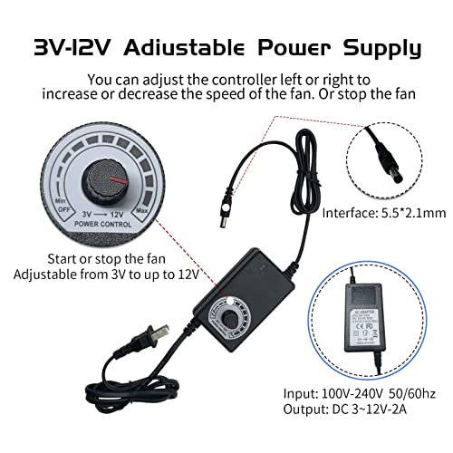 Computer Fan with AC Plug, 120mm Variable Speed Axial Muffin PC Fan with Controller 120V 110V 220V Small 12V Case Cooling for PC Server Cabinet DVR TV Router Receiver Xbox Greenhouse - size: 120mm × 25mm, style: 1 Pcs