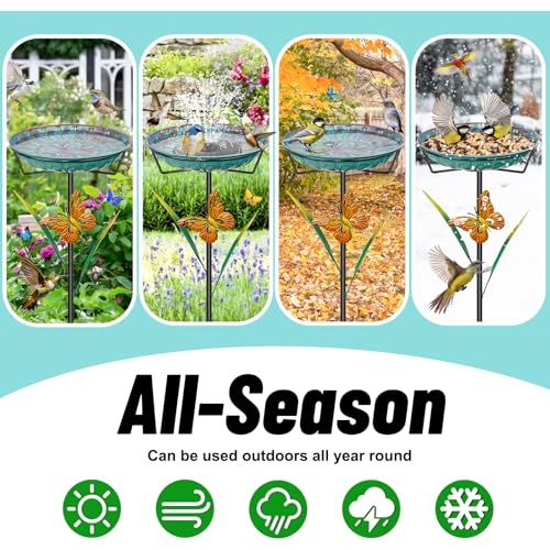 Metal Bird Bath for Outside, 35In Freestanding Birdbath with 5-Pronged Sturdy Base, Removable Easy Clean Birdfeeder Bowl with Butterfly & Leaf for Outdoors Garden Patio Yard Lawn Decor(Blue)