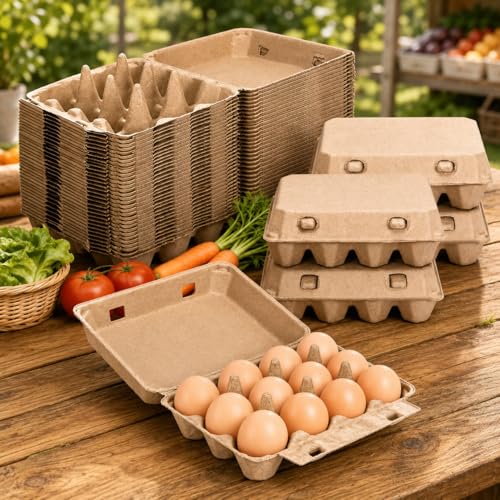 Sturdy Egg Cartons 12 Count, 3x4 Style Reusable Egg Cartons Cheap Bulk | Natural Paper Pulp Cardboard Egg Cartons for Farm, Kitchen, Fridge, Organizing & Transport | Fresh Egg Storage | 25 Pack