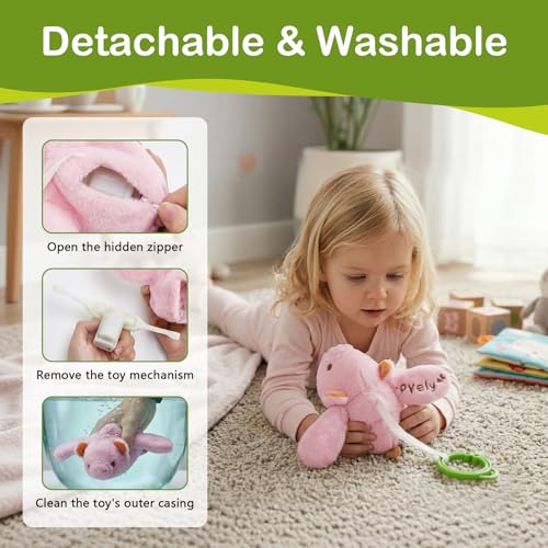Baby Hanging Flying Bird Musical Toys for Stroller Car Seat Crib Play Gym | Ages 0-36 Months, Tummy Time, Sensory Music Toys, Plush with Clamp, Boys and Girls, Flapping Wings Bee/Birds Toy - color: Pink Pig