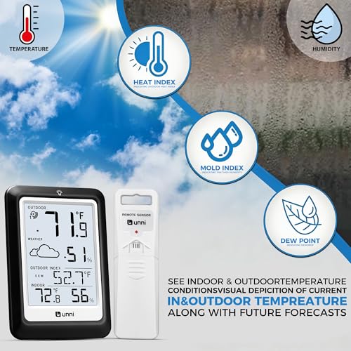 Indoor Outdoor Thermometer Hygrometer Wireless Weather Station, Temperature Humidity Monitor Battery Powered Inside Outside Thermometers with 330ft Range Remote Sensor(Black) - color: Black