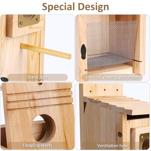 Bird Houses for Outside, Thicken Wooden Bird House with Copper Guard | Copper guard anti-predator, cottage style nesting box for bluebird, finch, swallow, wren, chickadee, outdoor garden use - size: 1 pack