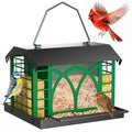 Bird Feeders for Outdoors Hanging, Metal Bird Feeder with Double Suet Cage Weatherproof Metal Roof, 3.5Lbs Large Capacity Great for Attracting Finch Cardinal Chickadee Wild Birds, Branch Green - color: Branch Green