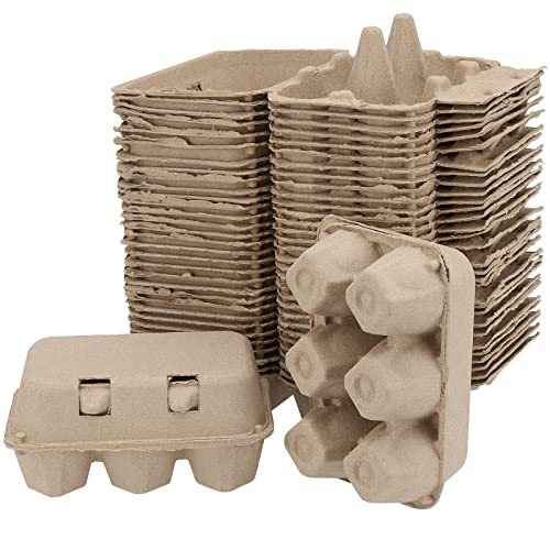 SEUNMUK 40 Pack 6 Cell Empty Egg Cartons, 6 x 3.7 x 2.7 Inch Brown Pulp Fiber Egg Tray Holder, Half Dozen Egg Container with Lids for Storing Eggs - size: 40 Pack 6 Cell
