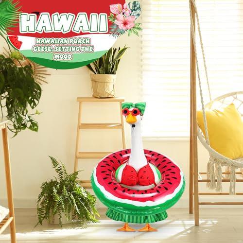Bikini Porch Goose Outfits with Sunglasses and Swimming Tube for 23" Summer Goose Costume Garden Patio Statue Decor(Watermelon) - style: Watermelon