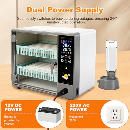 24 Egg Incubator Auto Turner Water Control Adjustable Tray Candler | Auto Temp Humidity Control, Built-in Egg Candler Light, Fits Chicken Duck Quail Pigeon Eggs, High Hatching Rate