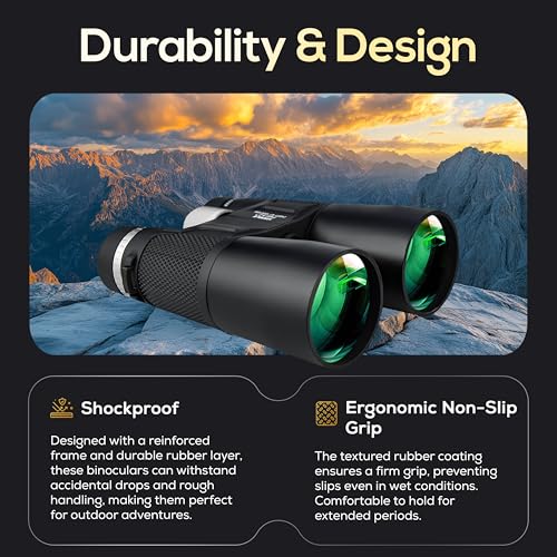 Ultimate Outdoors 12x50 HD Binoculars for Adults – Powerful Waterproof Binoculars with Phone Adapter & Tripod Mount | BaK-4 Prism for Bird Watching, Hunting, Stargazing, Travel & Cruise | Waterproof, Phone Adapter & Tripod Mount, BaK-4 Prism, Bird Watchin