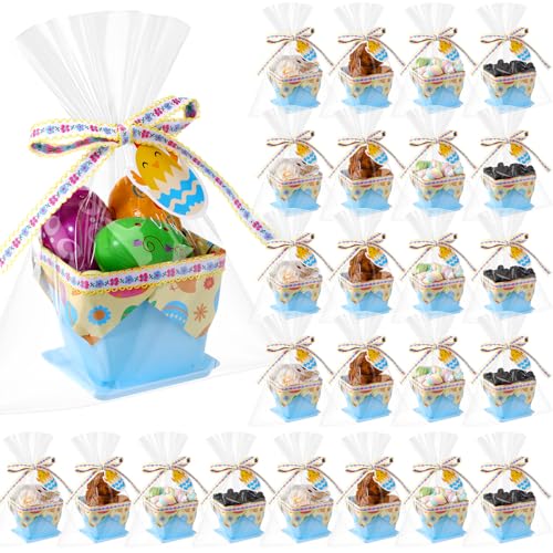 36 Set DIY Mini Easter Basket Stuffers Gift Baskets Empty Bulk Small Plastic Treat Boxes 4 Inch for Candy Snack Cookie Toy Fillers for Easter Egg Hunt Church Spring Party Favors