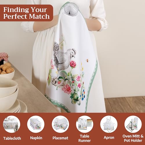 Maison d' Hermine Kitchen Towels Set of 3 Reusable 100% Cotton 27.50" x 20" | Cloth Tea Dish Towels Absorbent with Hanging Loop for Kitchen Dining Party Wedding Hotel Home Spring Summer - Printemps - color: 044 - Printemps