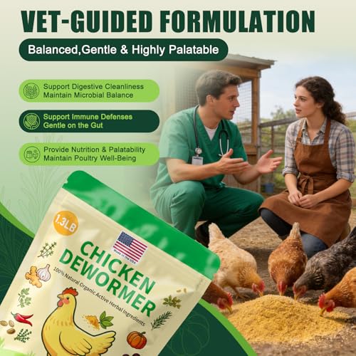 Natural Chicken De-Wormer Powder (1.3 LB) | Herbal Poultry Feed Additive with Chili for Laying Hens & Backyard Chickens | Egg-Safe for All Ages | Made in USA