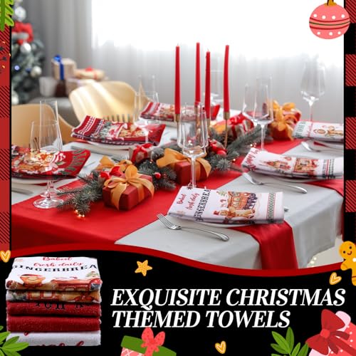 Oudain 6 Pcs Christmas Gingerbread Man Kitchen Towel Christmas Hand Towels Gingerbread House Dish Clothes Xmas Holly Candy Cane Hot Coco Tea Dishcloths for Home Kitchen Bathroom Winter Xmas Gifts - color: Gingerbread Man Style