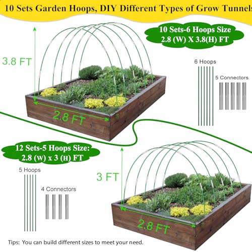 60Pcs Greenhouse Hoops Grow Tunnel Wide, 8FT Rust-Free Fiberglass Support Garden Hoops Kit for Raised Beds Plant Cloth Row Cover Netting-DIY Plant Support Garden Hoop for Netting-40Pcs Clips - style: 60 PCS