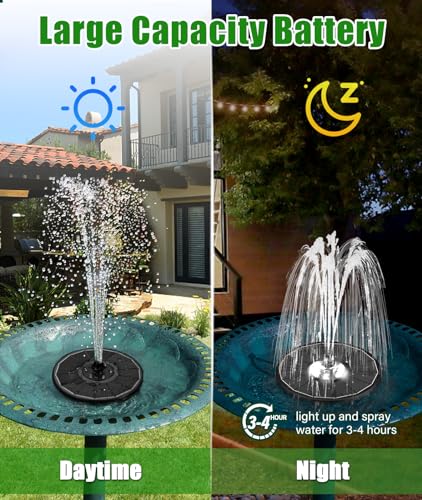 SZMP Solar Water Fountain Upgraded 100% Glass Panel, 3.5W Solar Powered Fountains Built-in 2000 Battery with 7 Nozzle & 4 Fixer, Solar Fountain Pump for Bird Baths, Pond, Outdoor - color: Black Panel White