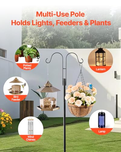 VEVOR Double Shepherds Hooks for Outdoor, 8 Pack 60 Inch Heavy Duty Bird Feeder Pole, 3/4 Inch Thick Garden Hooks for Hanging Hummingbird Feeder, Plant Baskets, Solar Light Lanterns,Wind Chimes