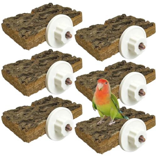kathson Natural Cork Bird Perch Stand Platform Small Birds Wooden Rectangle Stand Perch Parakeet Chewing Toy Cage Accessories for Lovebirds Cockatiels Conures Parrots(Style B,6PCS) - color: Side view style 6PCS, size: 3.9 x 2.8 x 0.8 inches