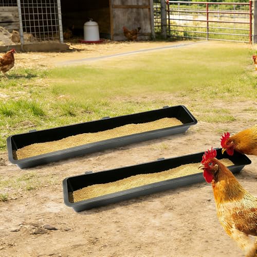 4 Pack Chicken Cage Tray Plastic Feeder No Waste Feed Trough for Chicken Duck Goose Small Poultry Livestock (Black, Length 19.7 inches)