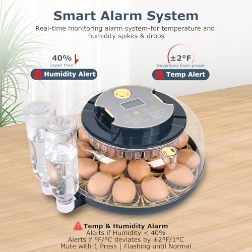 Incubators for Hatching Eggs, 18 Eggs Incubator with Egg Candler, Auto Egg Turner, Temp & Humidity Control, Hatch Day, Auto Water Refill, 2 Size Egg Tray, 360° Viewing for Chicken, Duck, Quail - size: 18 Eggs