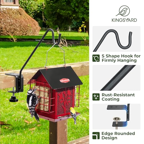 Kingsyard 10 Inch Medium Metal Deck Railing Hook | Heavy Duty, Rust Resistant, for Hanging Bird Feeders Planters Suet Baskets Lanterns Wind Chimes - size: 10" Clamp Mounted