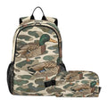 Duck Camo Camouflage Backpack with Lunch Bag for Boys Girls, Travel School Backpack Set - color: Brown and Green