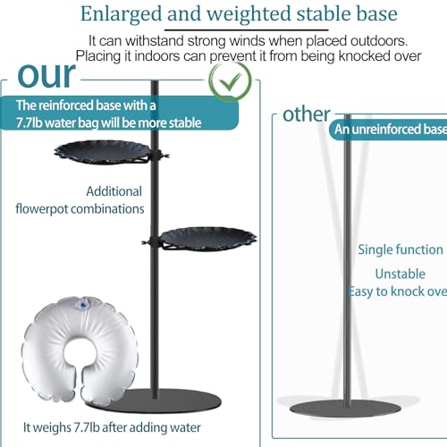 Thickened 74.5" Shepherd's Hook with Stand，Bird Feeder，Wind Chime Hanger Stand, Waterproof Metal & Adjustable-Height Pole Holder for Lantern ，Wreath, Hanging Plants Indoor & Outdoor（2 Placement Racks) - color: Thickened-Dark Black