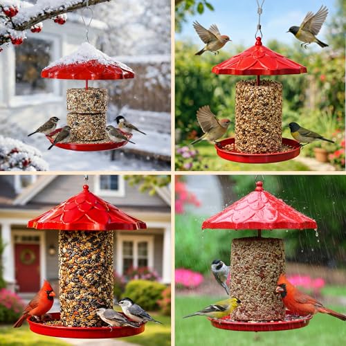 Cylinder Bird Feeder for Outdoors - Hanging Metal Bird Seed Holder | Rust Resistant Metal, Holds Bird Seed Cylinders, Logs & Cakes Up to 6 Inches, 360° Feeding, Easy to Clean