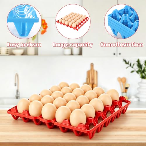16PCS Plastic Egg Trays Egg Crates, Stackable Eggs Cartons Egg Flats, 30-Egg Storage Trays for Packing, Storage, Shipping (Blue, Red) - color: Blue/Red-16PCS